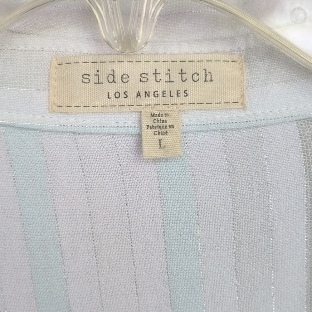 Side Stitch Coastal Linen Striped Button Down - Women's Large - Picture 3 of 7
